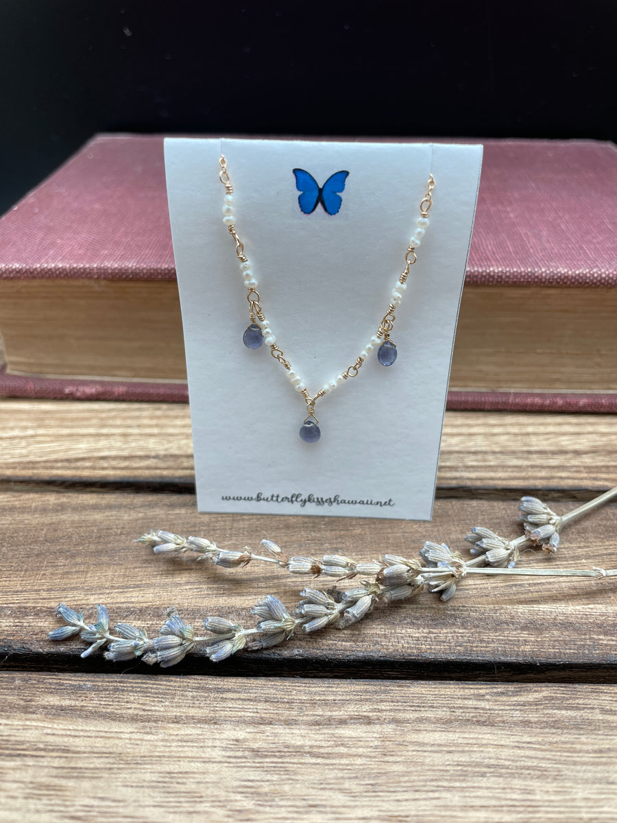 Keshi Pearl and Iolite Gold Fill Necklace – Volcanic Homestead