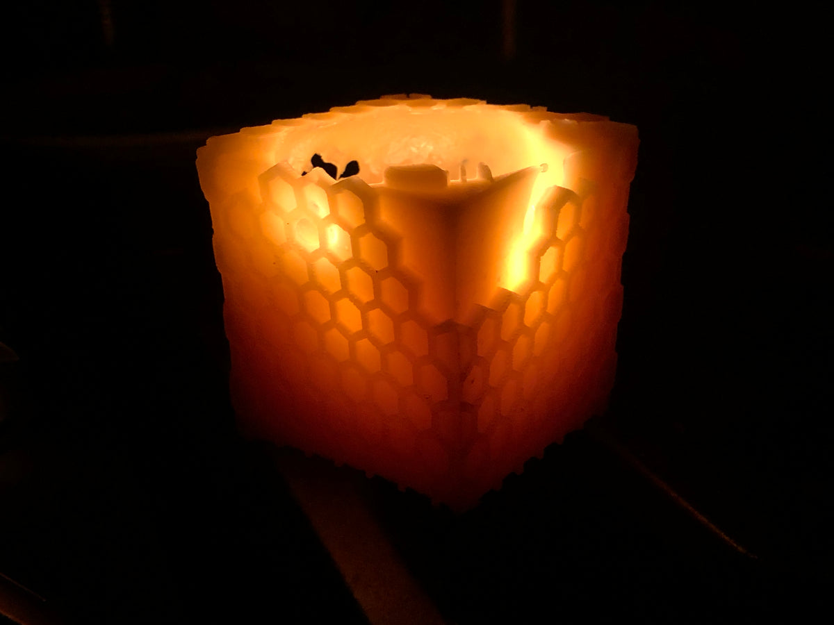 Honeycomb Cube Candle, All Natural Beeswax, Handmade in USA, Bees