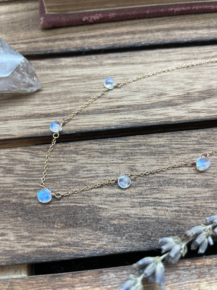 
                  
                    Load image into Gallery viewer, Rainbow Moonstone 14k Gold Fill Necklace
                  
                