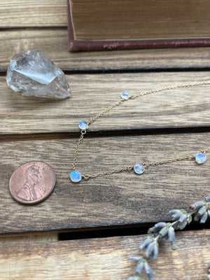 
                  
                    Load image into Gallery viewer, Rainbow Moonstone 14k Gold Fill Necklace
                  
                