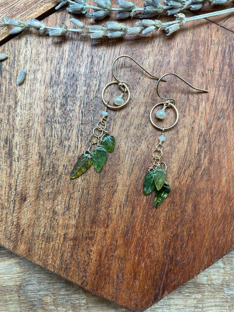 
                  
                    Load image into Gallery viewer, &amp;quot;Dream Catcher&amp;quot; Seasons Tourmaline Earrings on 14k Gold Fill
                  
                