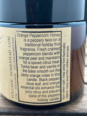 
                  
                    Load image into Gallery viewer, Orange Peppercorn Honey Scented Beeswax Candle
                  
                